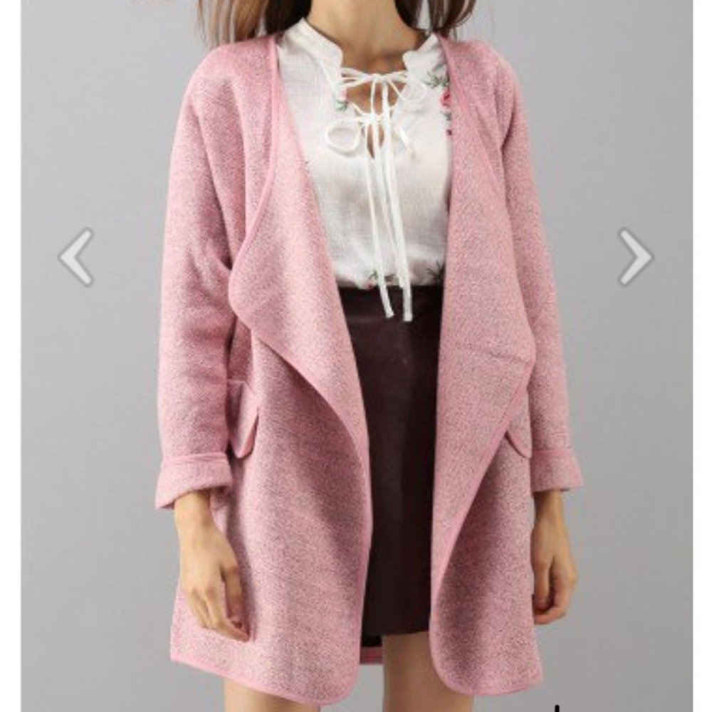 Just Knitted Open Coat in Pink